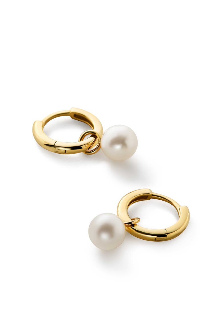 Small Gold Hoop Earrings - Gold Pearl Hoops, Alternate, color, Gold