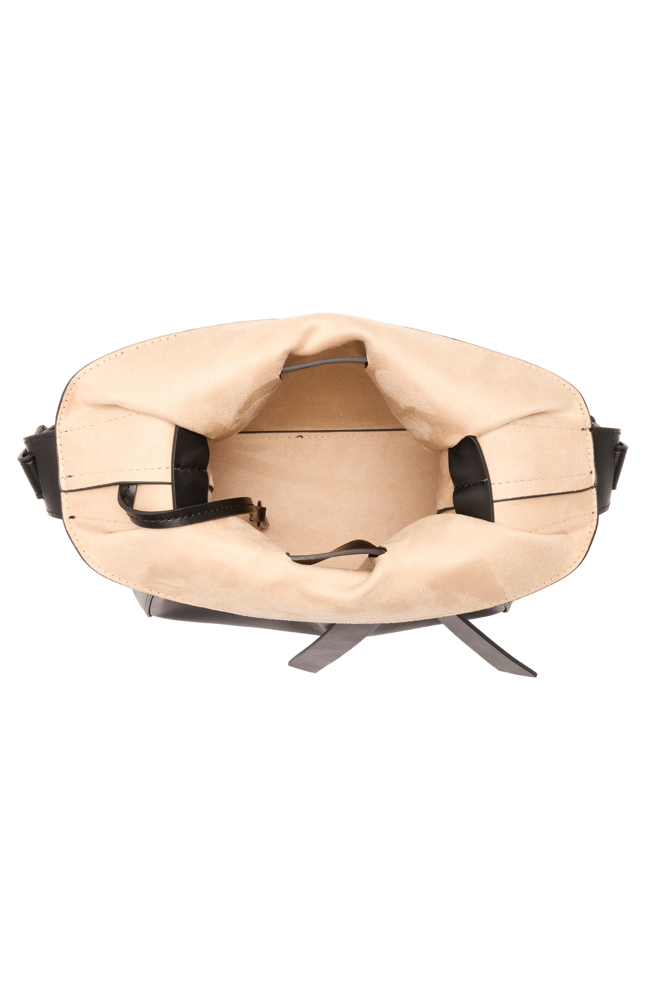 BCBG Knotted Faux Leather Bucket Bag, Alternate, color, Black