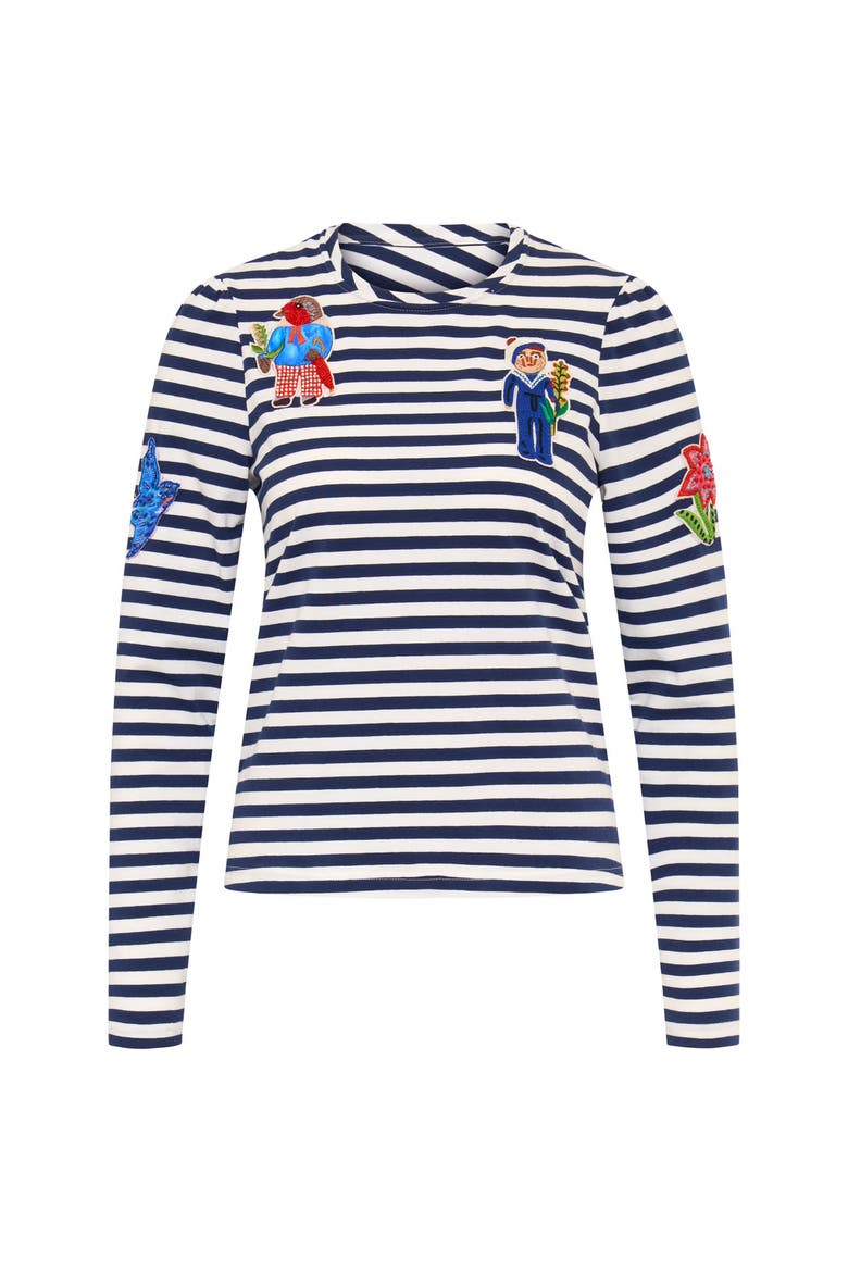 Striped Jersey T-Shirt With Application, Main, color, Navy / Midnight