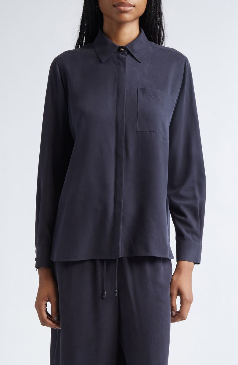 Max Mara Silk Crêpe de Chine Button-Up Shirt, Main, color, Ultramarine