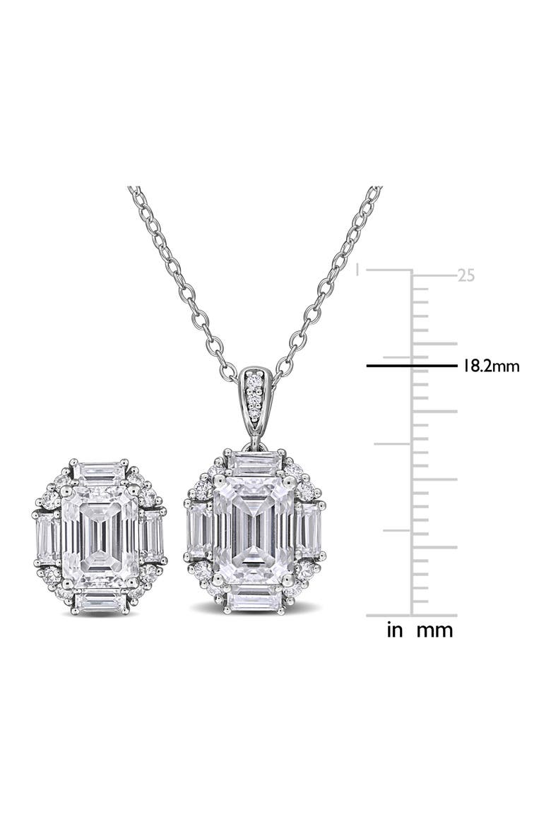 Dew Sterling Silver Lab Grown White Moissanite Stud Earrings & Necklace Set, Alternate, color, SILVER