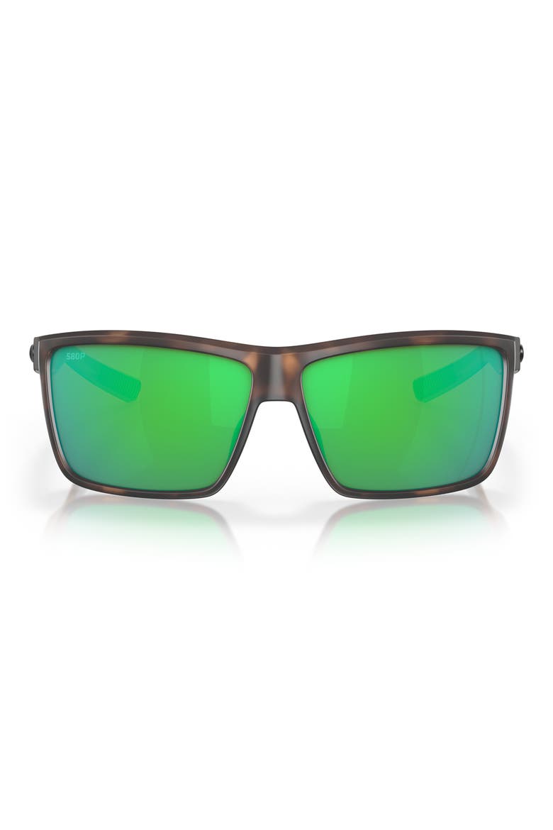 Rinconcito 60mm Polarized Rectangular Sunglasses, Main, color, TORTOISE / GREEN MIRROR