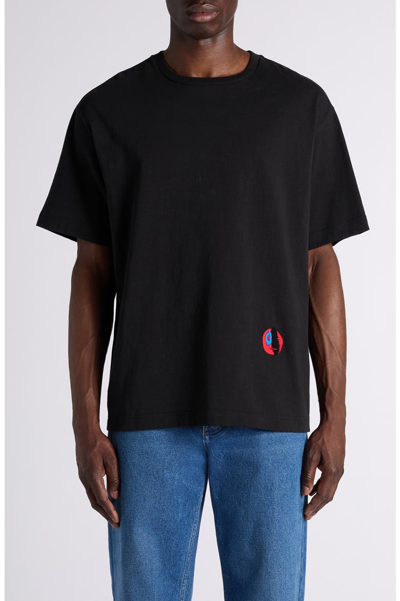 Face Embroidered Cotton Jersey T-Shirt, Main, color, 1010 DOUBLE BLACK