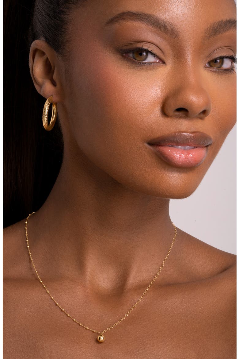 14K Gold Medium Textured Hoop Earrings, Alternate, color, 14K YELLOW GOLD
