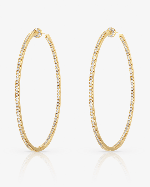Thin Pave Inside Out. Hoop Earrings