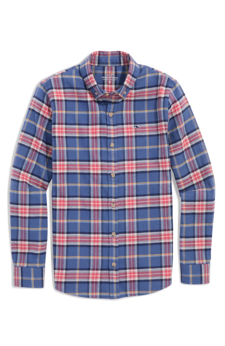 vineyard vines Kids' Plaid Cotton Flannel Button-Down Shirt, Main, color, Moonshine Plaid