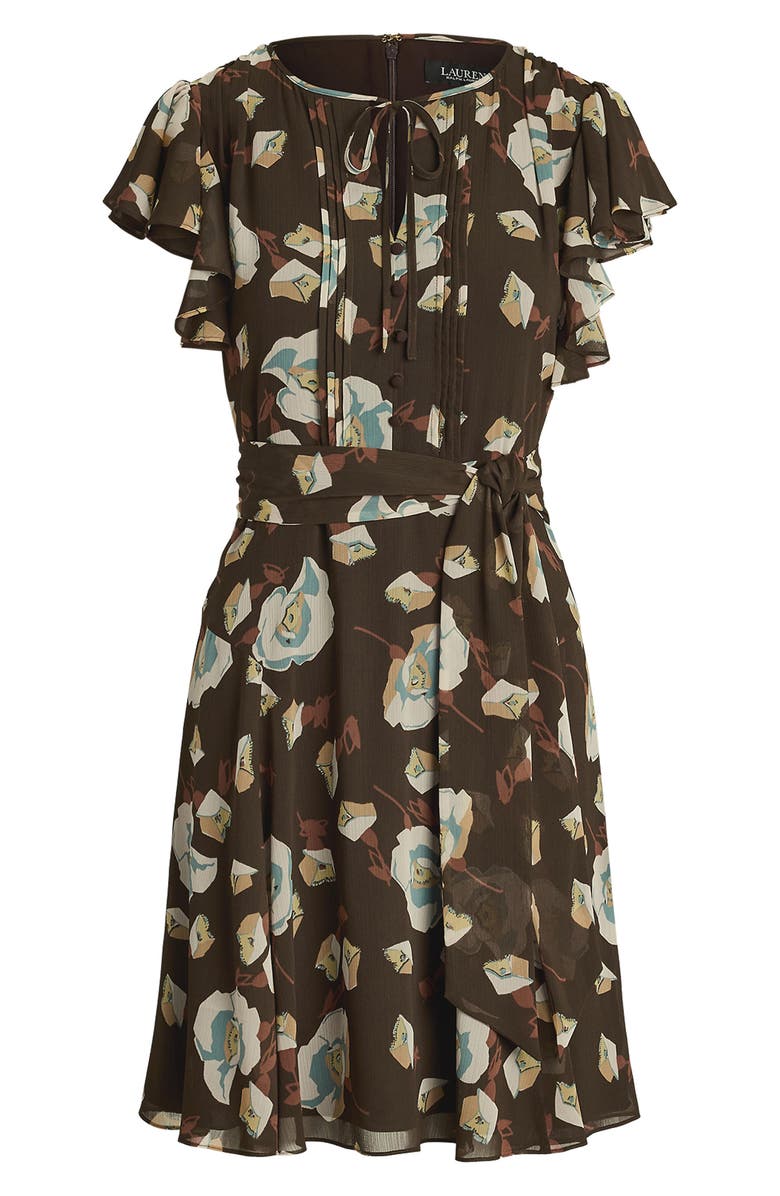 Polo Ralph Lauren Georgette Floral Print Short Sleeve Minidress, Alternate, color, Brown Multi