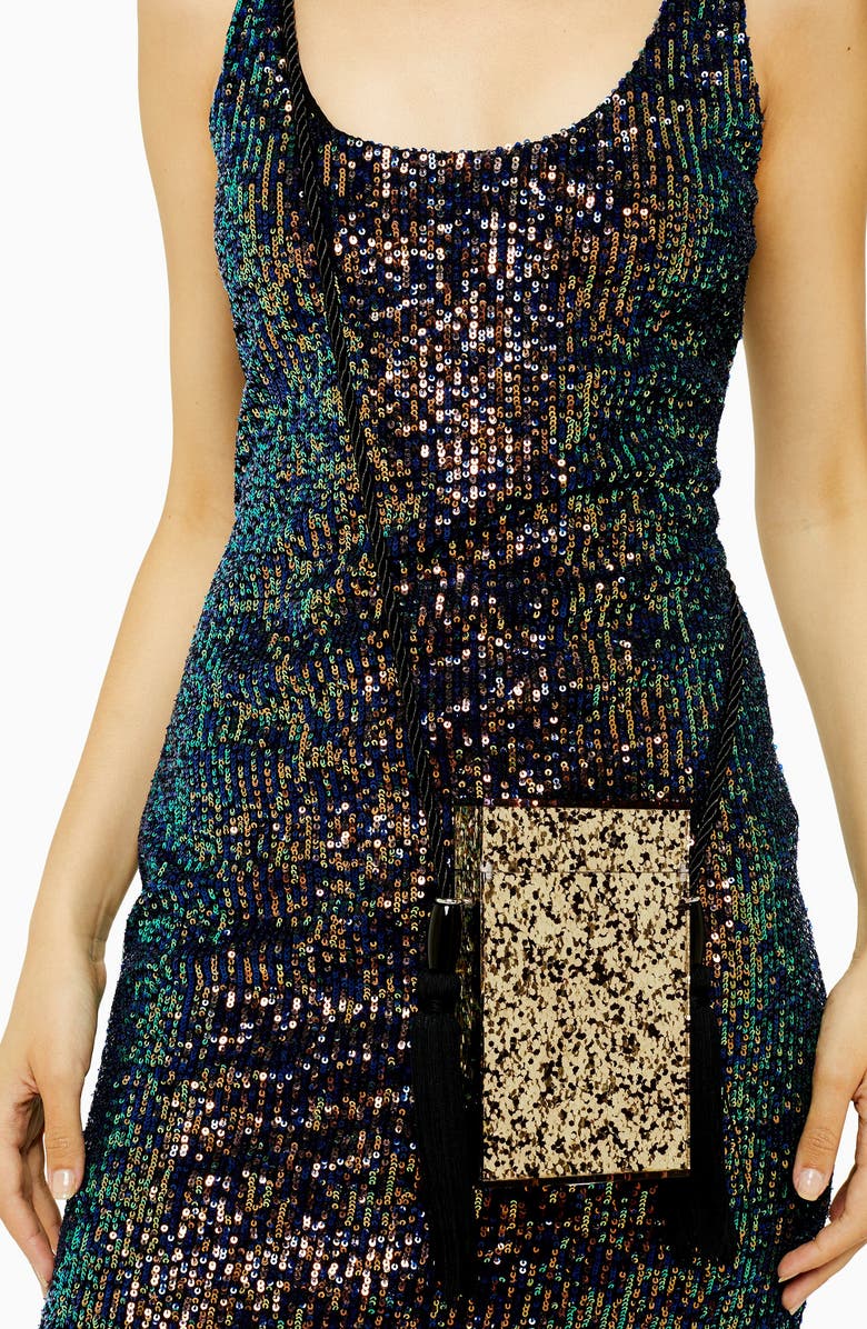 Topshop Como Glitter Tassel Shoulder Bag, Alternate, color,