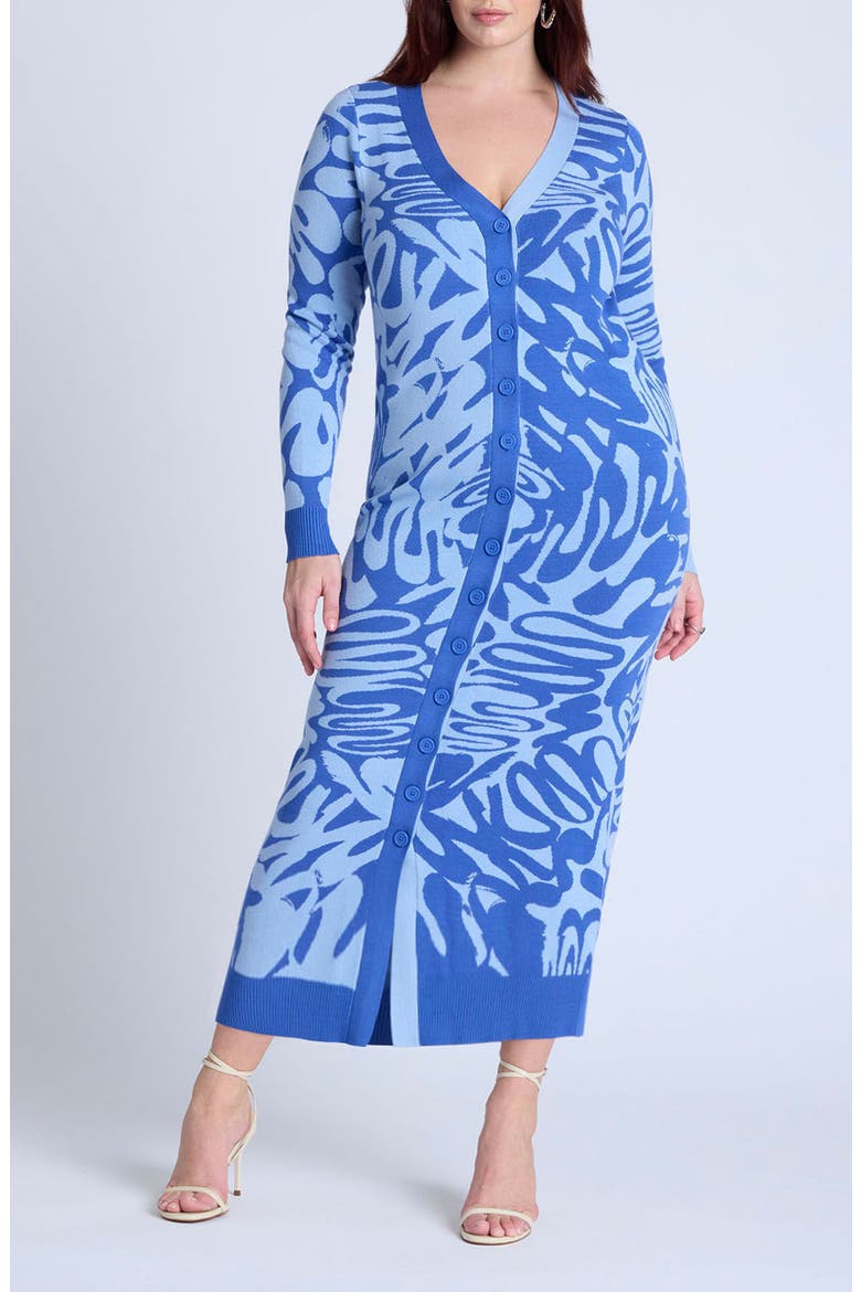 Intarsia Two-Tone Sweater Dress, Main, color, SOPHISTICATED SQUGGLES BLUE