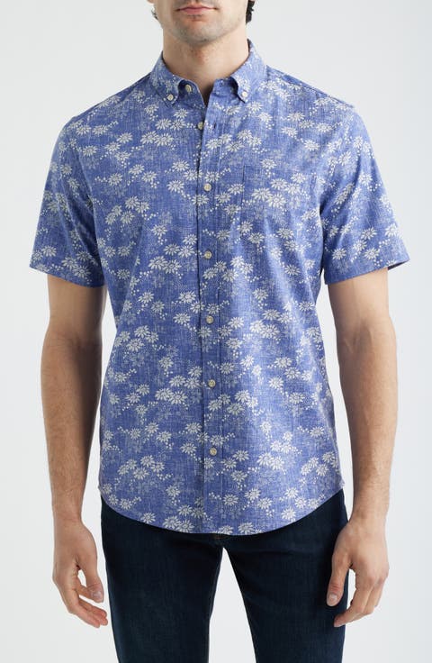 Kyoto Spring Floral Short Sleeve Cotton Blend Button-Down Shirt