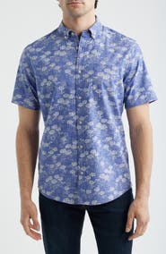 Reyn Spooner Kyoto Spring Floral Short Sleeve Cotton Blend Button-Down Shirt