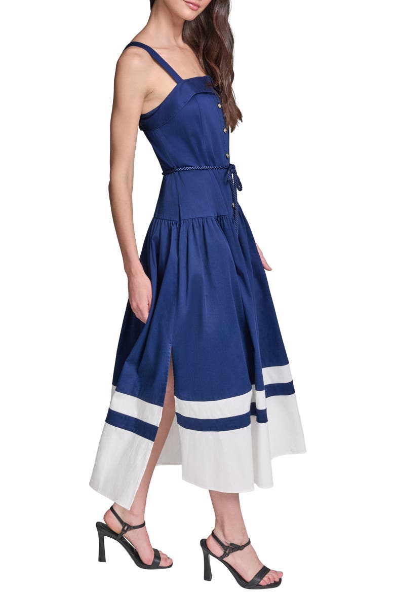 Contrast Border Midi Dress, Alternate, color, MARITIME/ SOFT WHITE