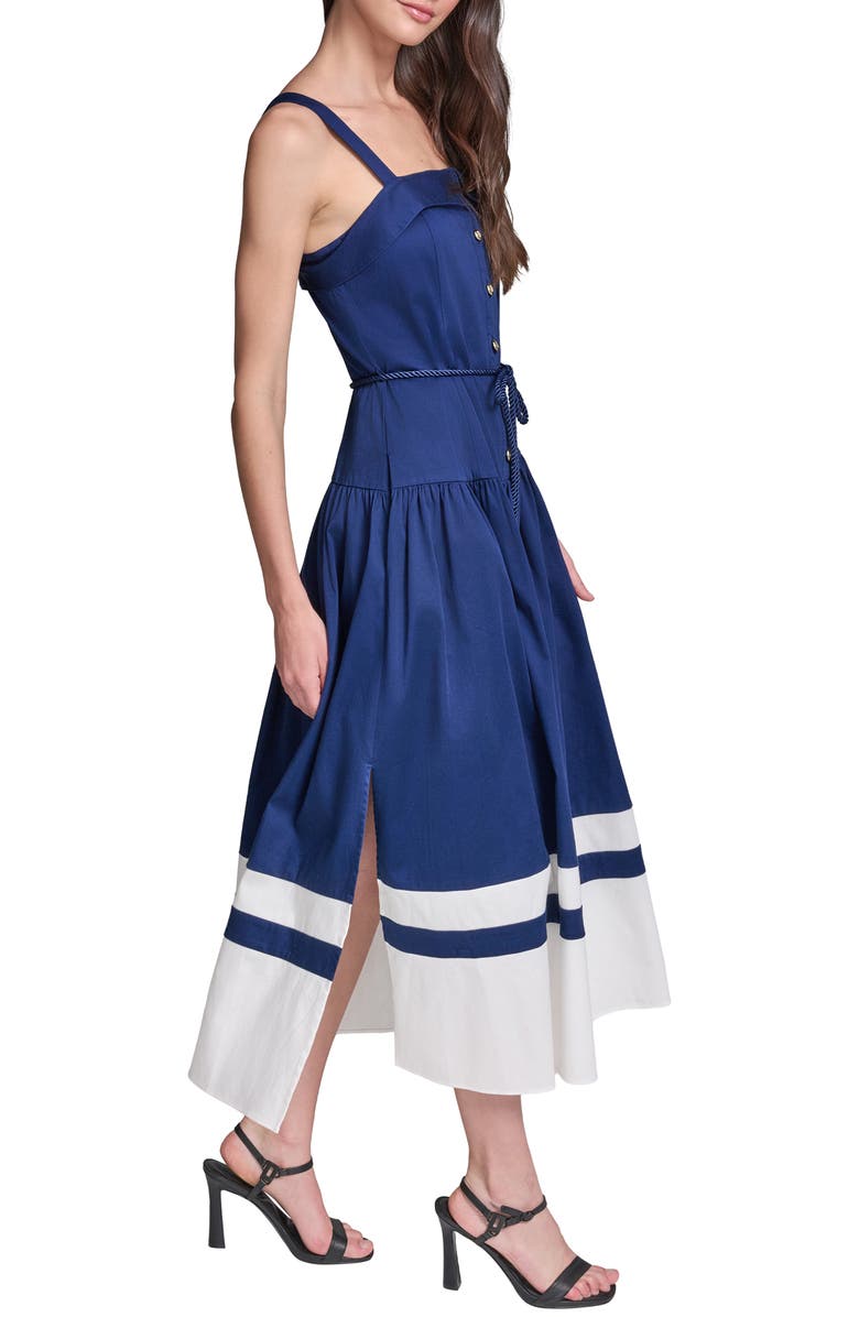 KARL LAGERFELD Contrast Border Midi Dress, Alternate, color, Maritime/ Soft White