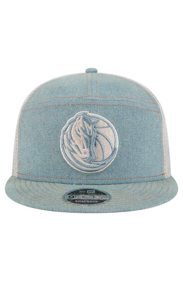 New Era Men's New Era Dallas Mavericks Adventure Denim Split Panel 9FIFTY Snapback Trucker Hat, Alternate, color, Denim