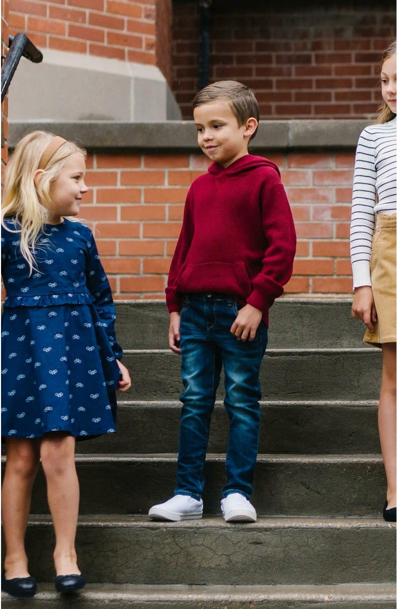 Hope & Henry Girls' Ruffle Waist Dress, Kids, Alternate, color, Navy Bicycle Print