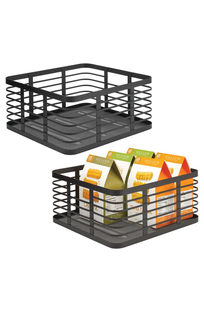 mDesign Metal Pantry Basket with Handles - Set of 2 - Matte Black, Alternate, color, Matte Black