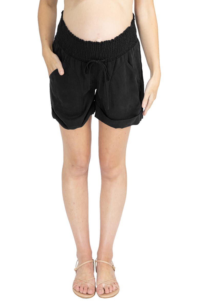 Smocked Waist Tencel® Maternity Shorts, Main, color, BLACK