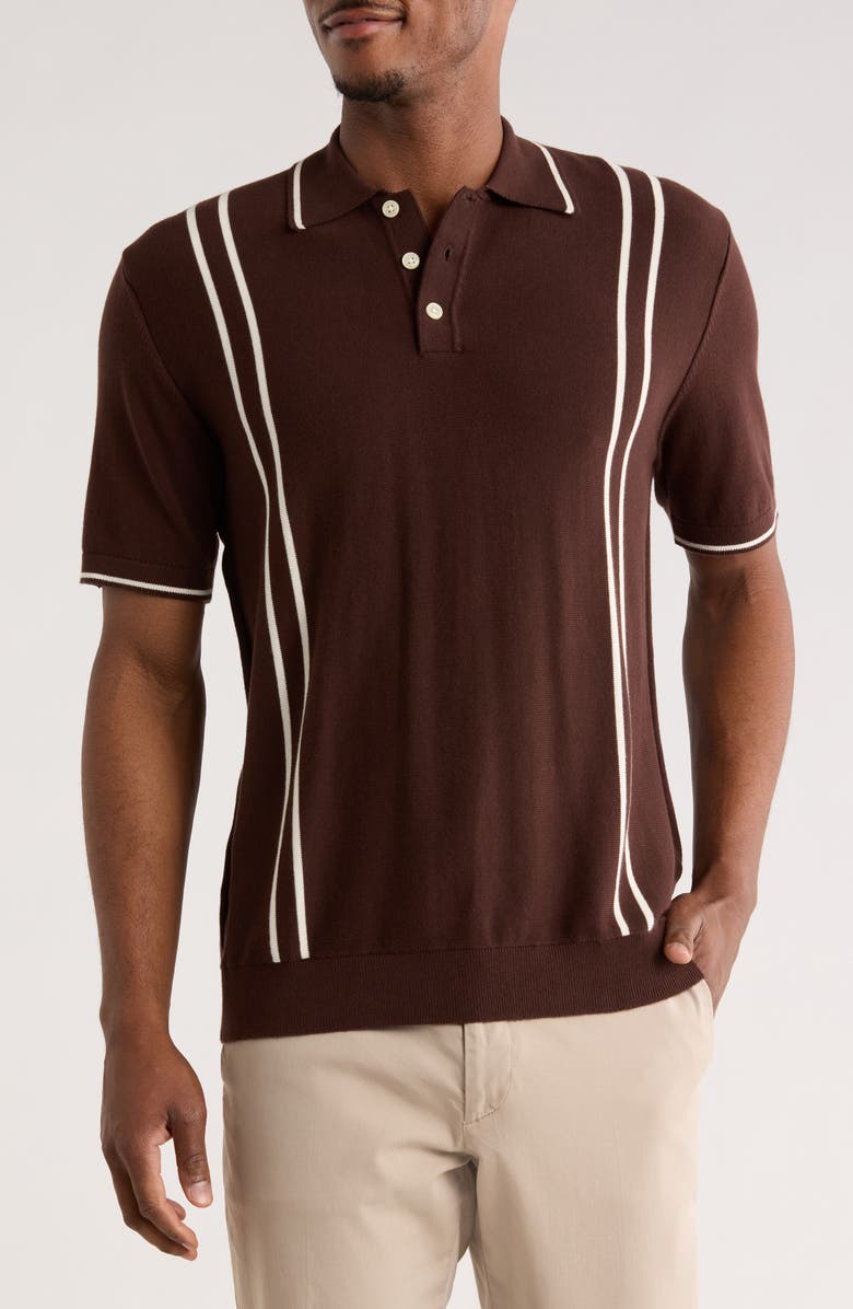 DENIM AND FLOWER Stripe Cotton Polo, Main, color, Brown