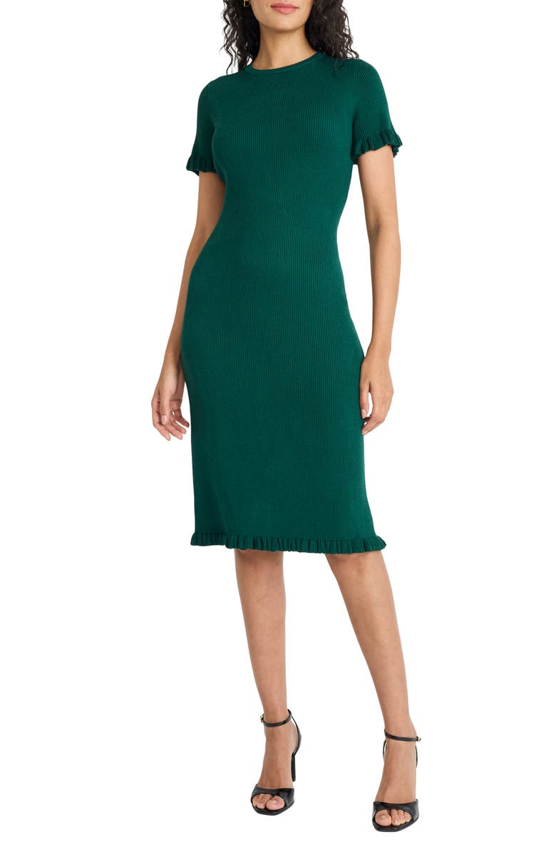 Maggy London Short Sleeve Ruffle Hem Sweater Dress, Alternate, color, Hunter Green