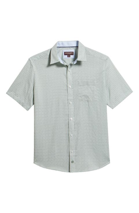Logan Microprint Short Sleeve Cotton Blend Button-Up Shirt