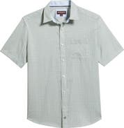 Johnston & Murphy Logan Microprint Short Sleeve Cotton Blend Button-Up Shirt