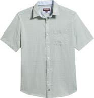Johnston & Murphy Logan Microprint Short Sleeve Cotton Blend Button-Up Shirt