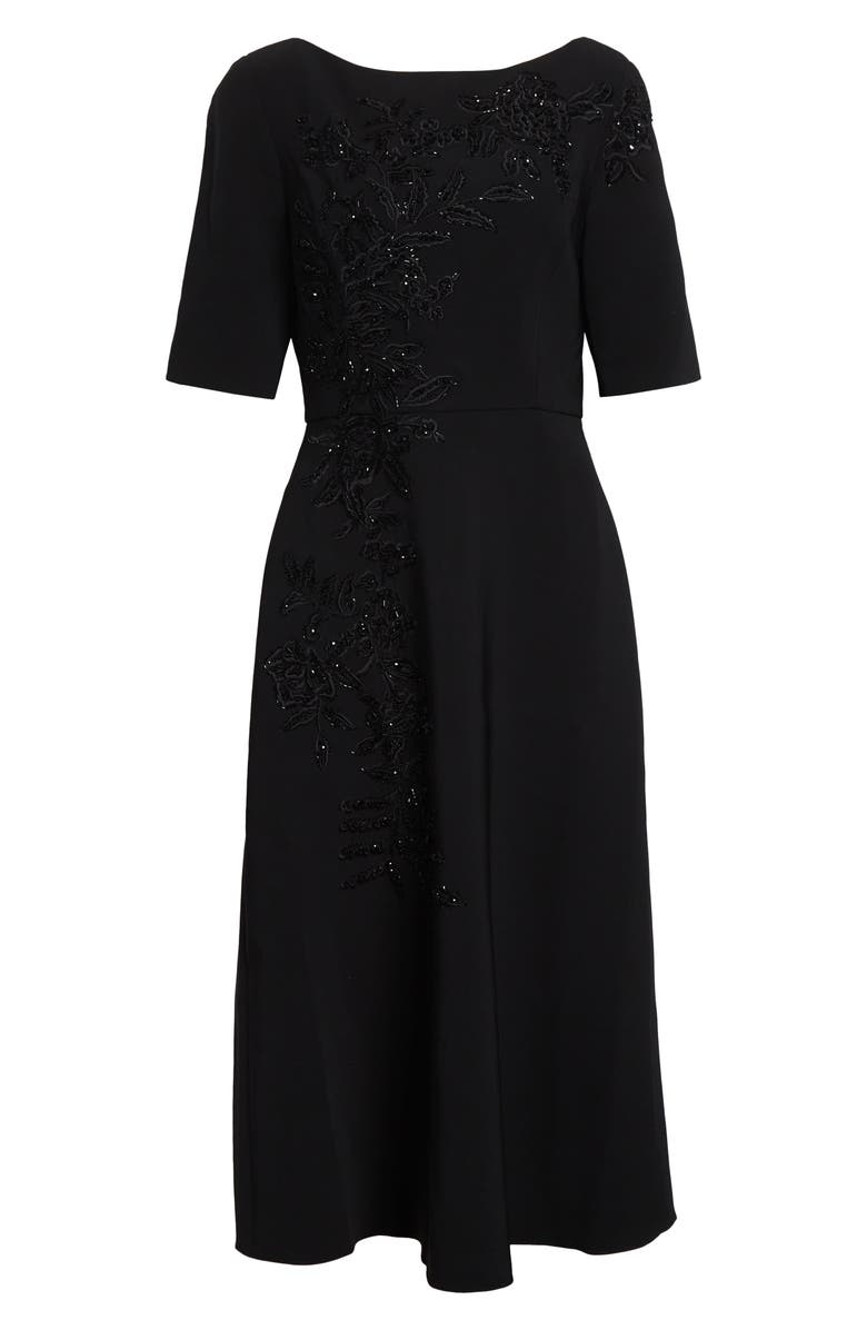 Carolina Herrera Embroidered Bateau Neck Midi Dress, Alternate, color, Black