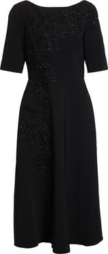Carolina Herrera Embroidered Bateau Neck Midi Dress