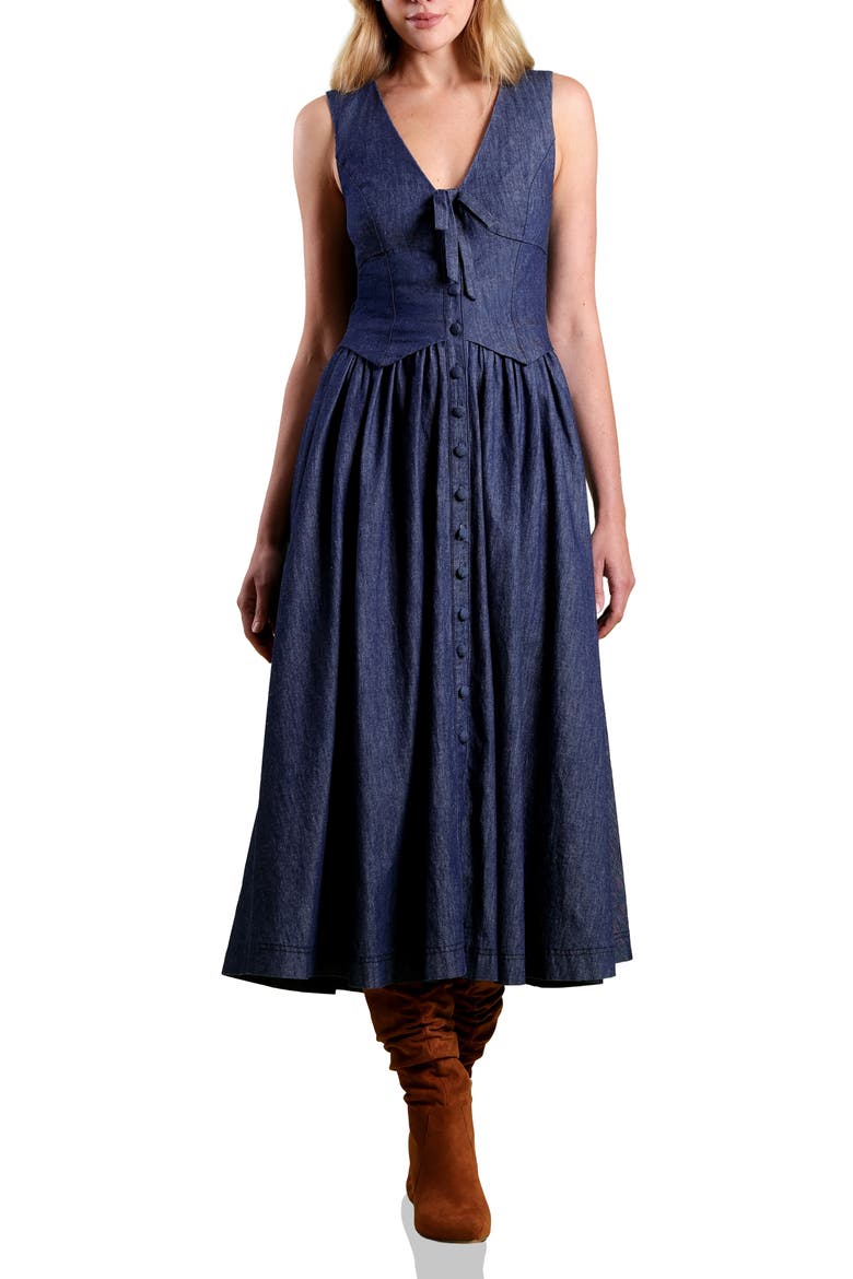 Denim Twofer Cotton Dress, Main, color, LEPI WASH