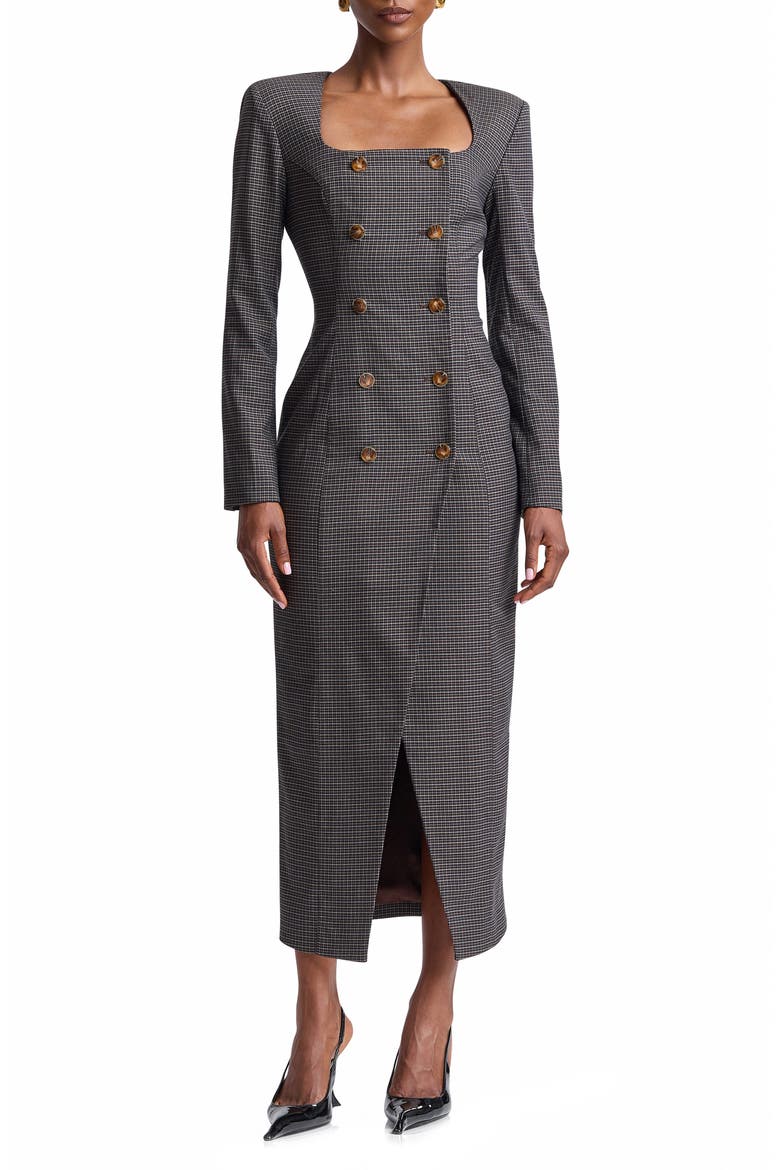 Double Breasted Long Sleeve Dress, Main, color, BROWN PLAID MULTI