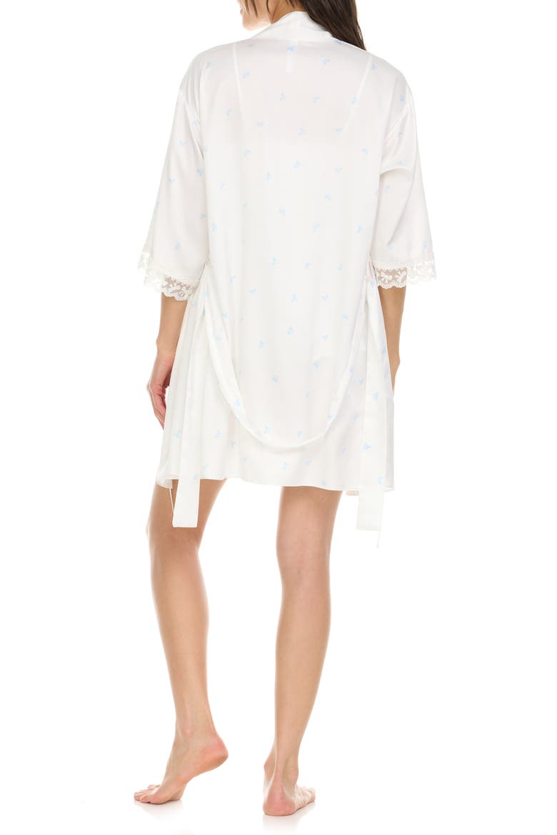 Sabrina Bow Print Satin Short Pajamas & Robe Set, Alternate, color, IVORY