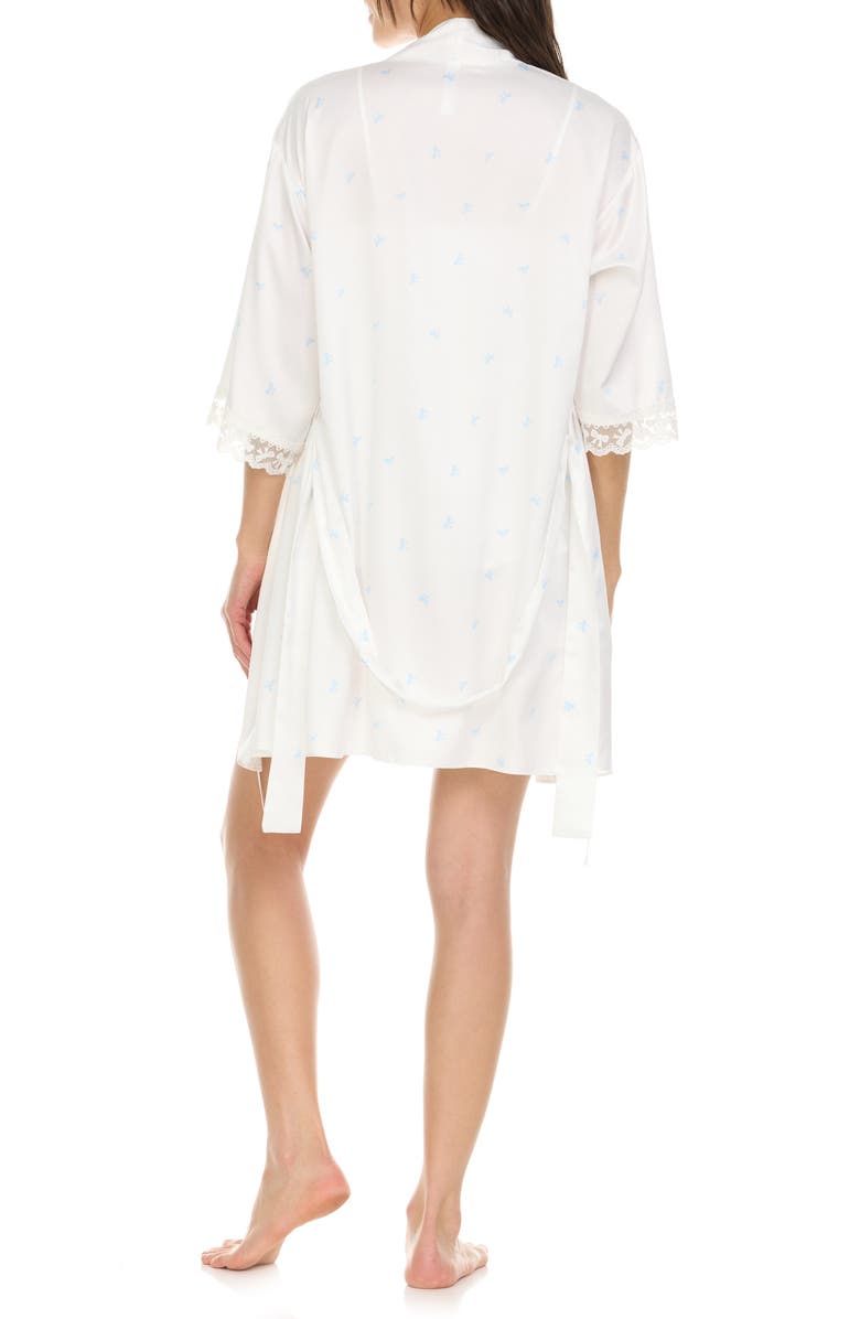 Flora Nikrooz Sabrina Bow Print Satin Short Pajamas & Robe Set, Alternate, color, 