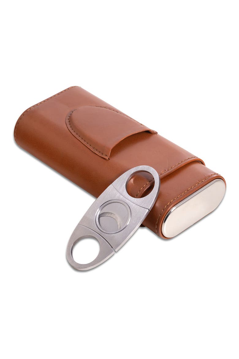 Richie Cigar Case & Cutter Set, Alternate, color, BROWN