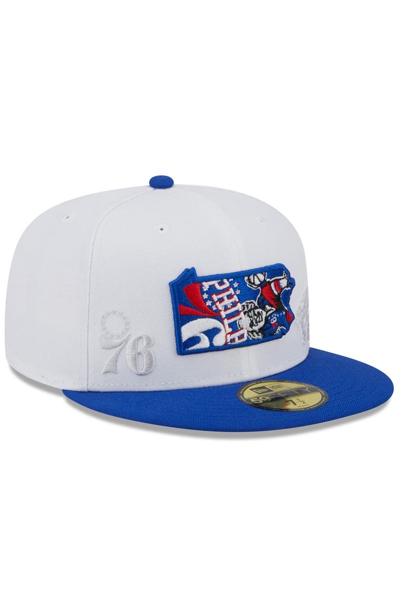 New Era Men's New Era White/Royal Philadelphia 76ers State Pride 59FIFTY Fitted Hat, Alternate, color,