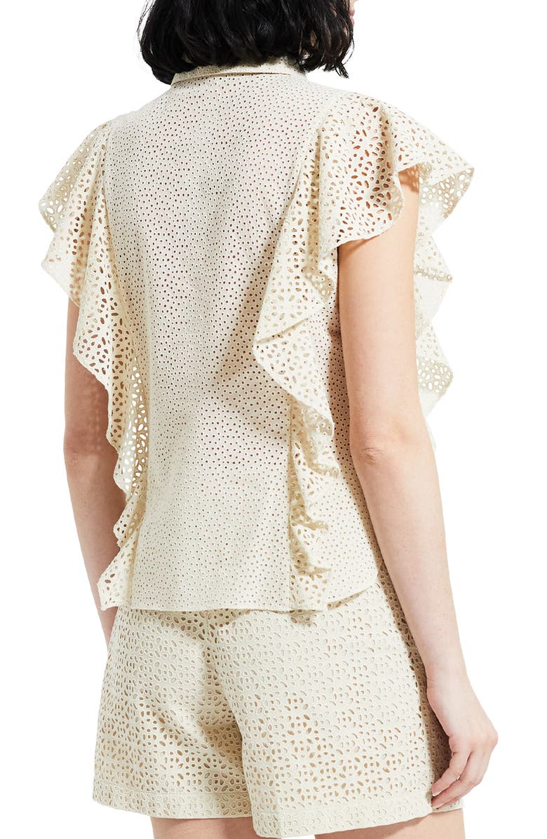 Theory Nova Flutter Sleeve Eyelet Cotton Blouse, Alternate, color, Ecru