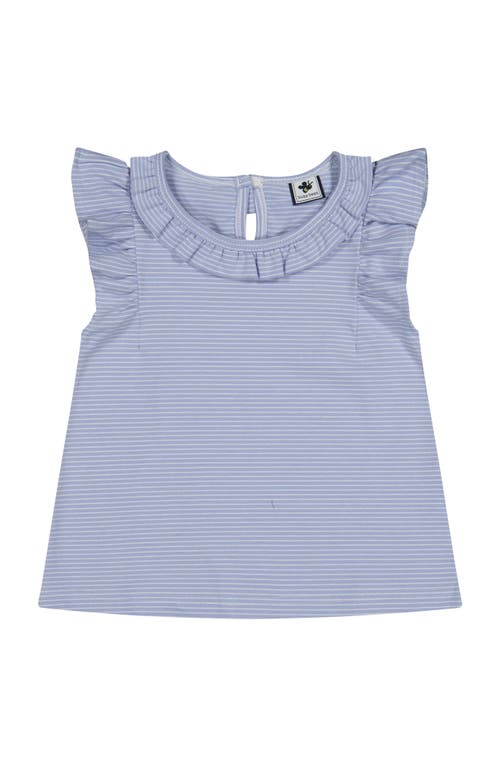 Busy Bees Colette Flutter Sleeve Top Cornflower Blue Mini Stripe In Cornflower Blue Mini Stripe
