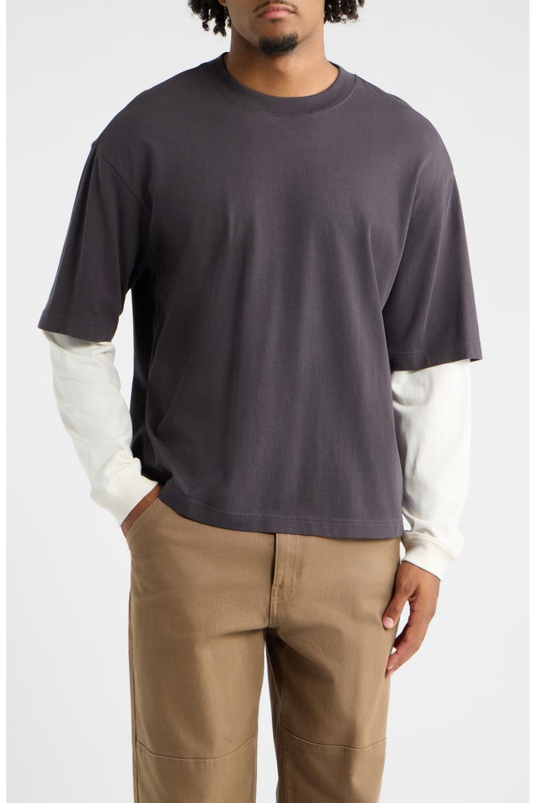 Layered Look Cotton T-Shirt, Main, color, BLACK FADED