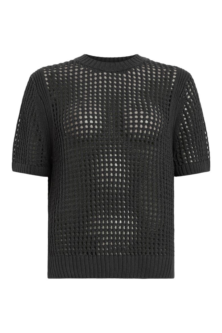 Paloma Open Stitch Short Sleeve Sweater, Alternate, color, CHARCOAL GREY