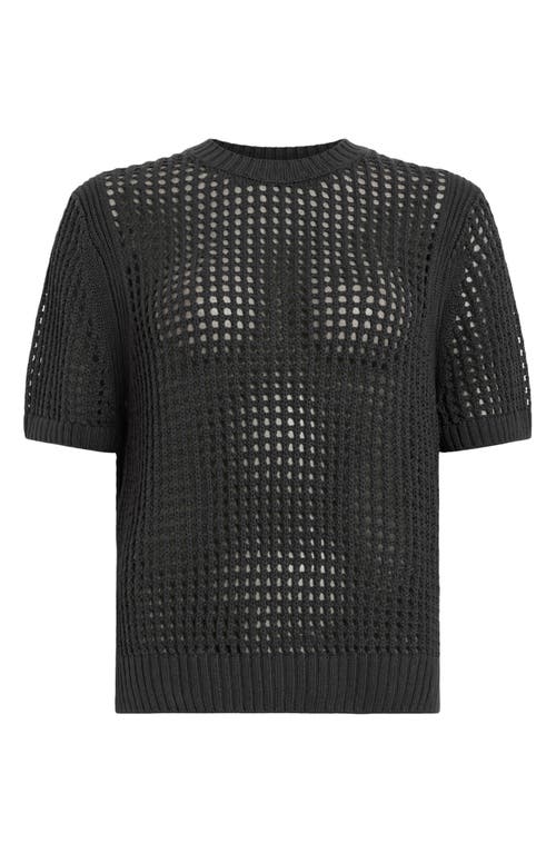 Allsaints Paloma Open Stitch Short Sleeve Sweater In Gray