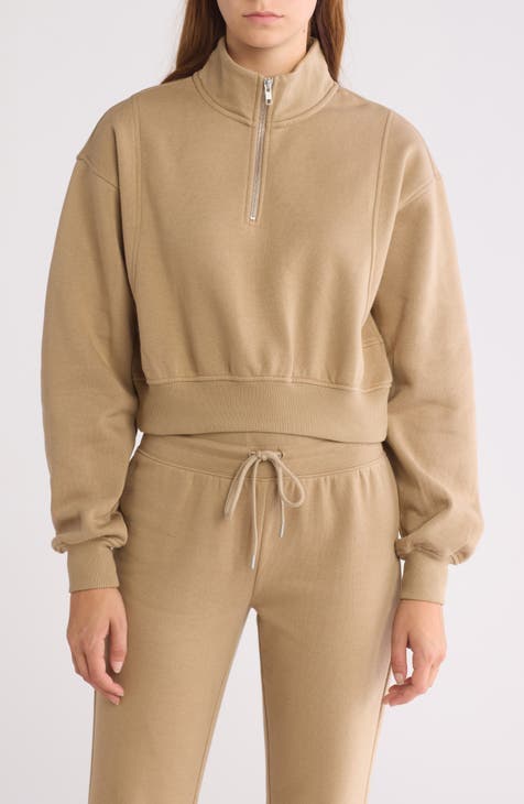 Cropped Seamed Quarter Zip Pullover