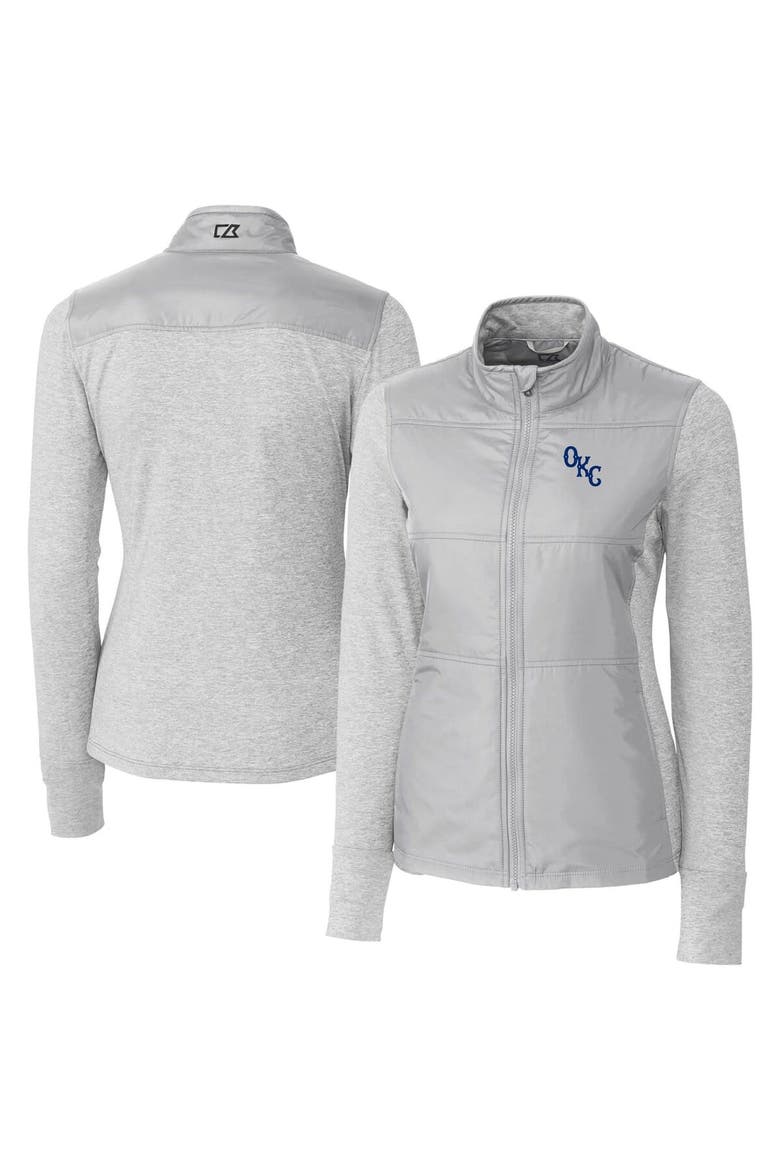 Women's Cutter & Buck  Gray Oklahoma City Baseball Club Stealth DryTec Hybrid Quilted Full-Zip Windbreaker Jacket, Main, color, Gray