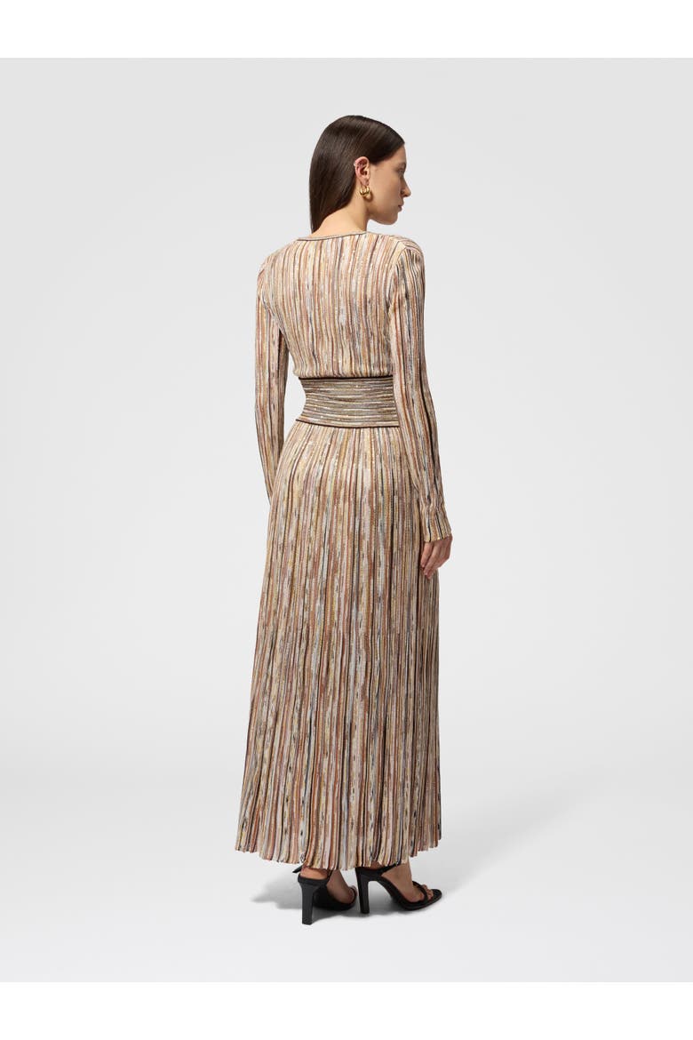 Long Ribbed Viscose-blend Dress With Sequins, Alternate, color, Gold& Brown