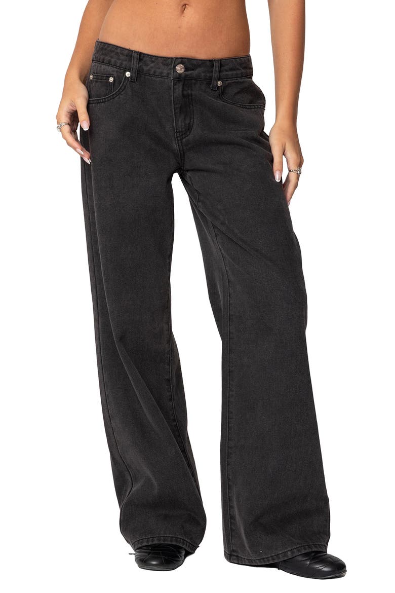 Bow Pocket Wide Leg Jeans, Main, color, BLACK-WASHED