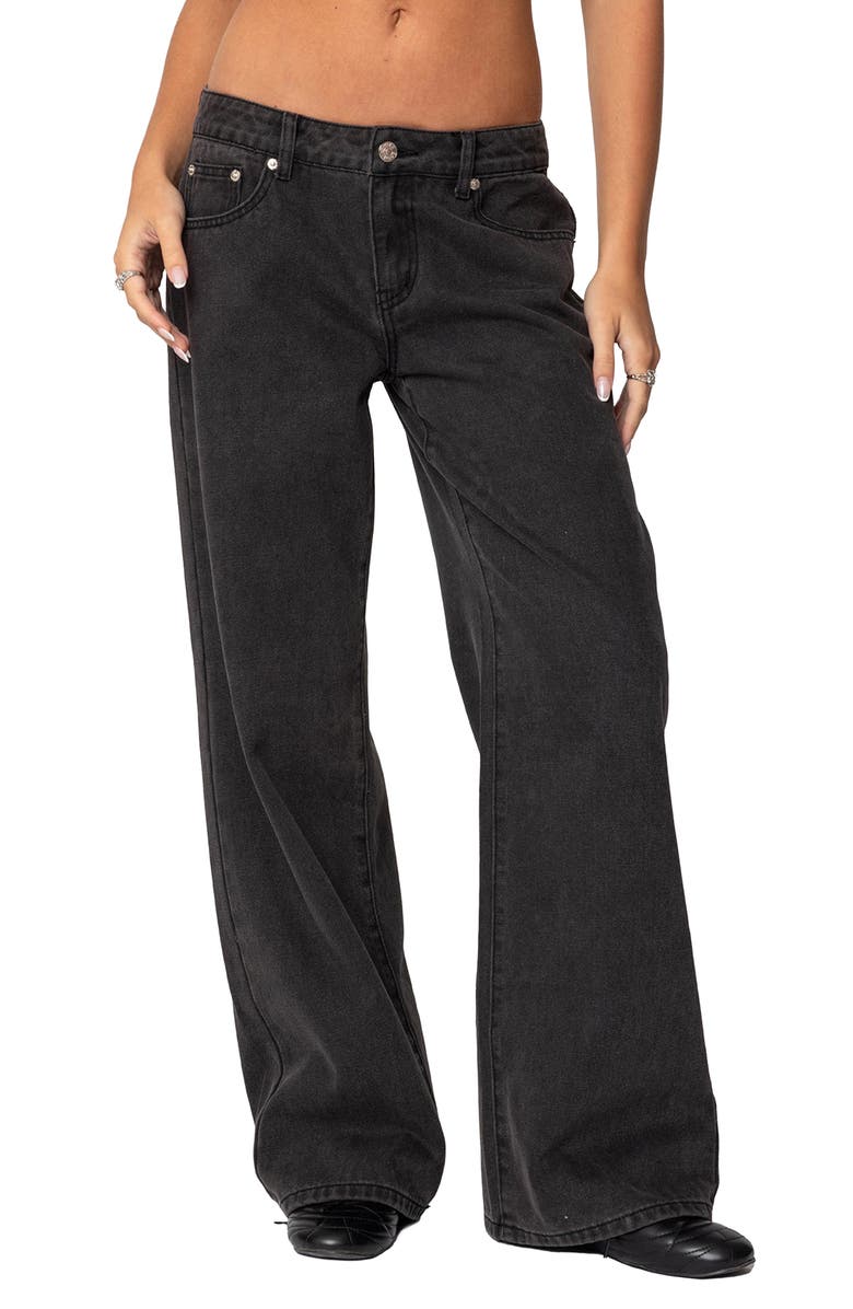 EDIKTED Bow Pocket Wide Leg Jeans, Main, color, Black-Washed
