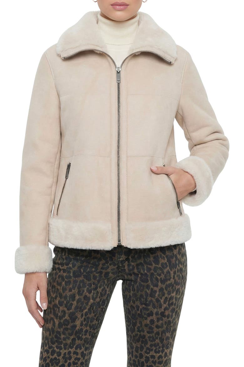 Merino Genuine Shearling Zip Jacket, Main, color, BEIGE