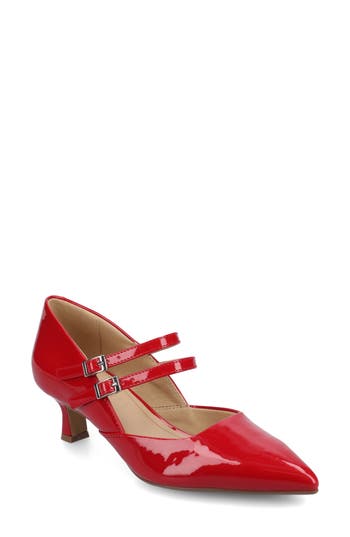 Journee Collection Journee Womens Carnation Medium And Wide Width Kitten Heel Mary Jane Pumps In Red