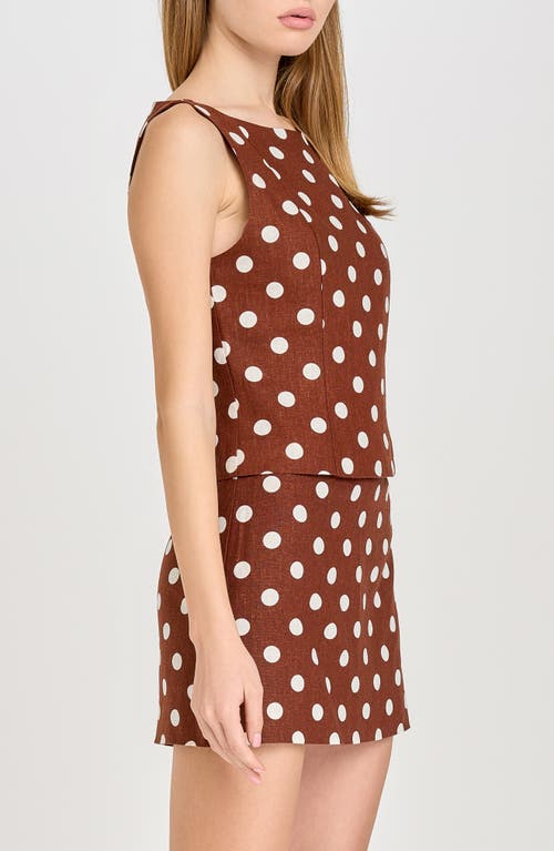 Wayf Elle Polka Dot Sleeveless Linen Blend Shell In Redwood Polka Dot