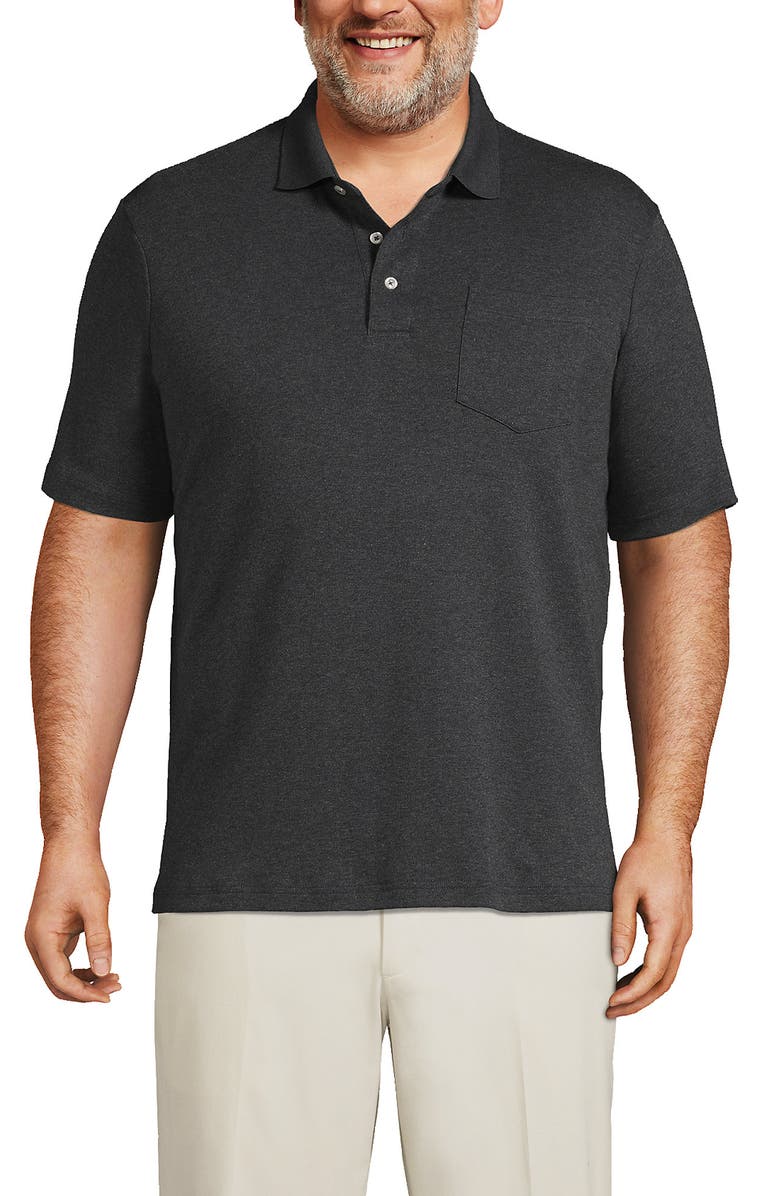 Lands' End Short Sleeve Cotton Supima Polo Shirt with Pocket, Main, color, Dark Charcoal Heather