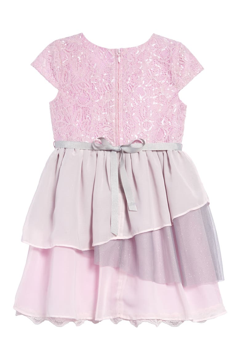 Cap Sleeve Lace & Chiffon Dress, Alternate, color, LAVENDER
