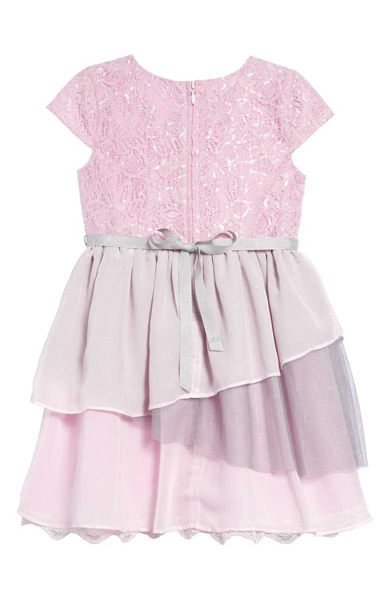 Little Angels Cap Sleeve Lace & Chiffon Dress, Alternate, color, 